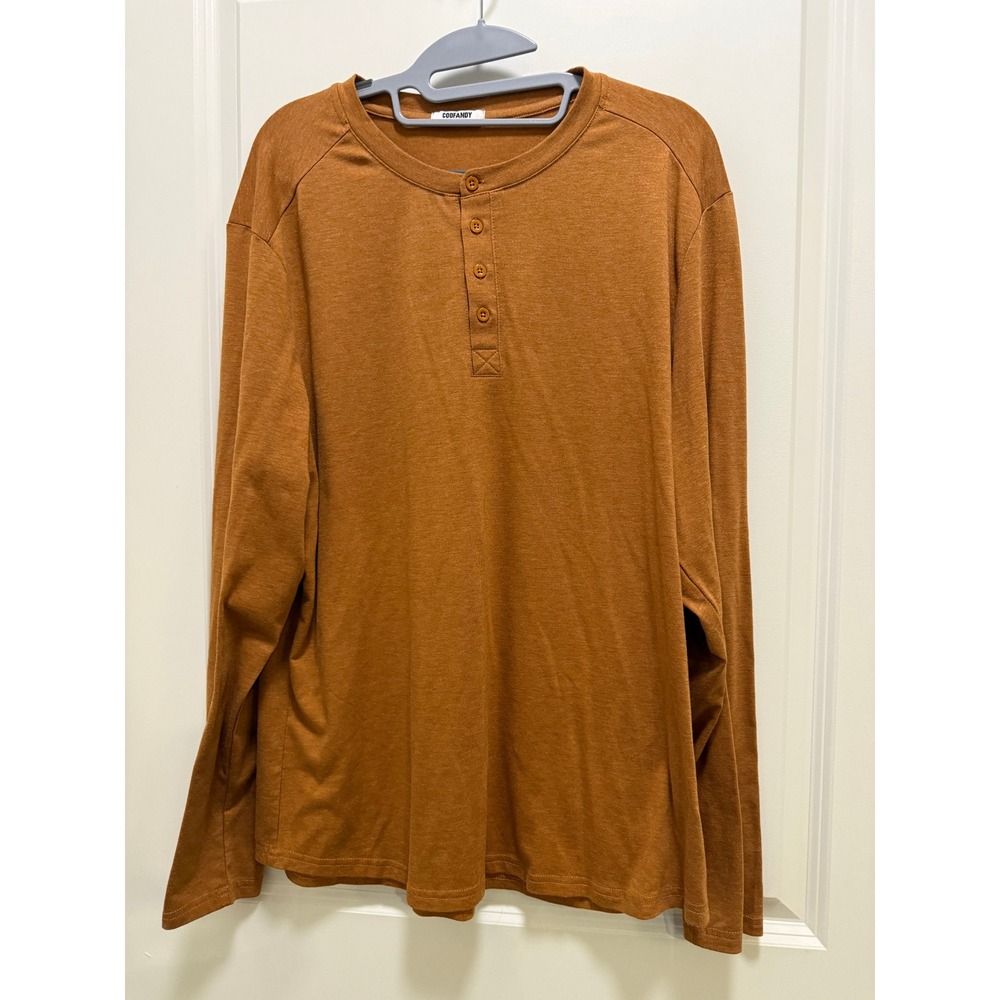 COOFANDY Mens Henley Shirt Long Sleeve Burnt Orange Rust Size L Casual Basic